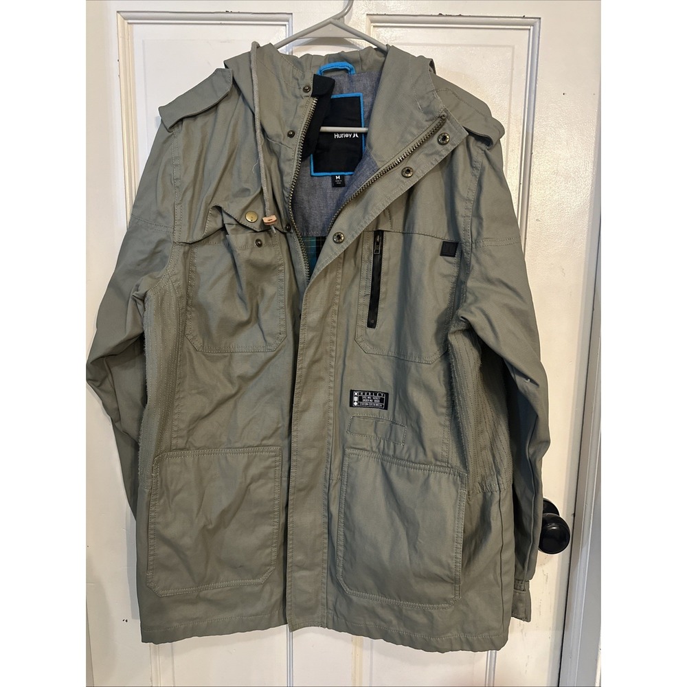 HURLEY Men's Waxed Plaid Lined Field Jacket Covert Military Tactical Sz Medium